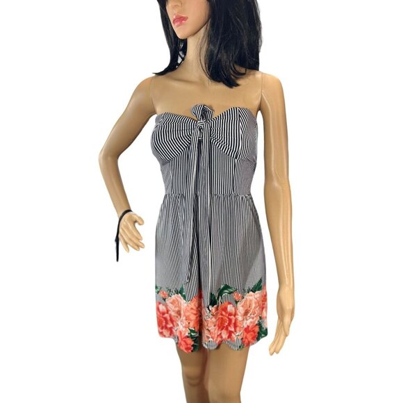 Strapless Boho Beachy Style Floral Babydoll Mini Dress Size Small - Picture 1 of 9